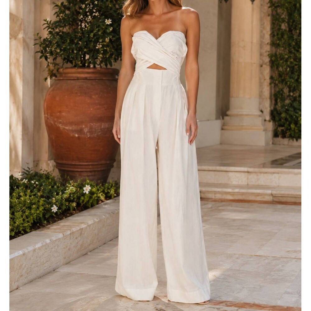 Free People Convertible Jumpsuit Trouser Pants Smocked Pull-On White M 289024